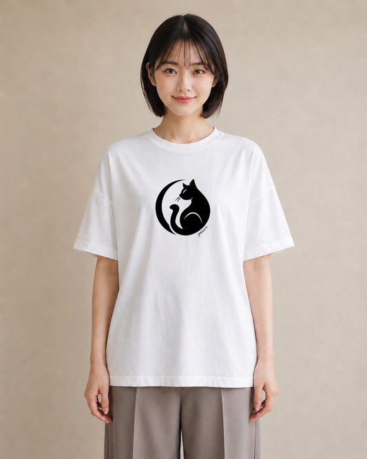 半袖Tシャツ レディース 猫 ねこ ネコ イラスト ポップ 通勤 在宅 白T