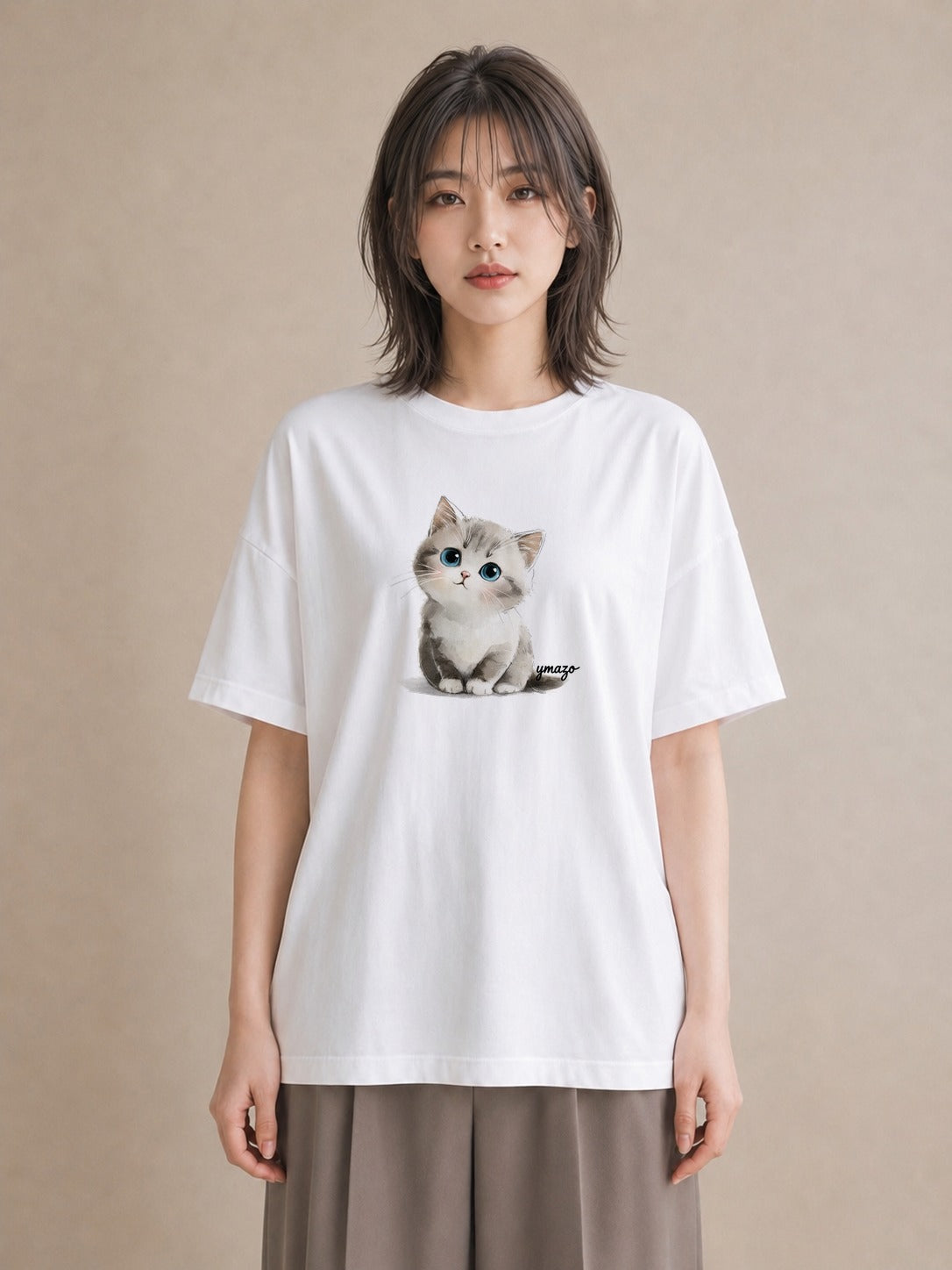 Tシャツ レディース 白猫 猫 ねこ イラスト お揃い 親子 白T