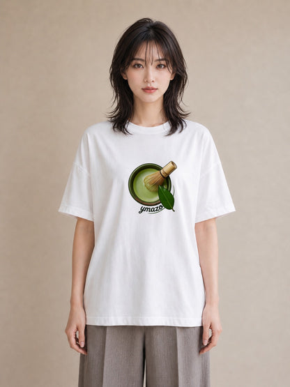 半袖Tシャツ レディース 抹茶 食べ物 フード イラスト 線画 クリスマス 旅行 白T