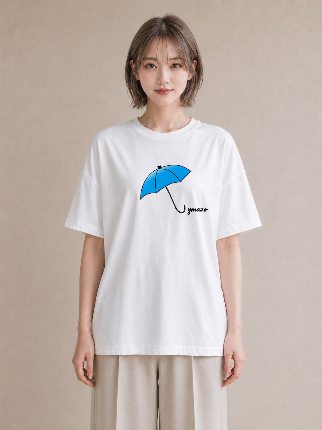 デザインTシャツ レディース 傘 水たまり 雨 ナチュラル アンティーク イラスト きれいめ 社会人 女性 白T