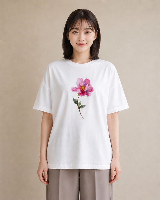 グラフィックTシャツ レディース コスモス 秋桜 花 花柄 イラスト ガーリー 社会人 女性 白T
