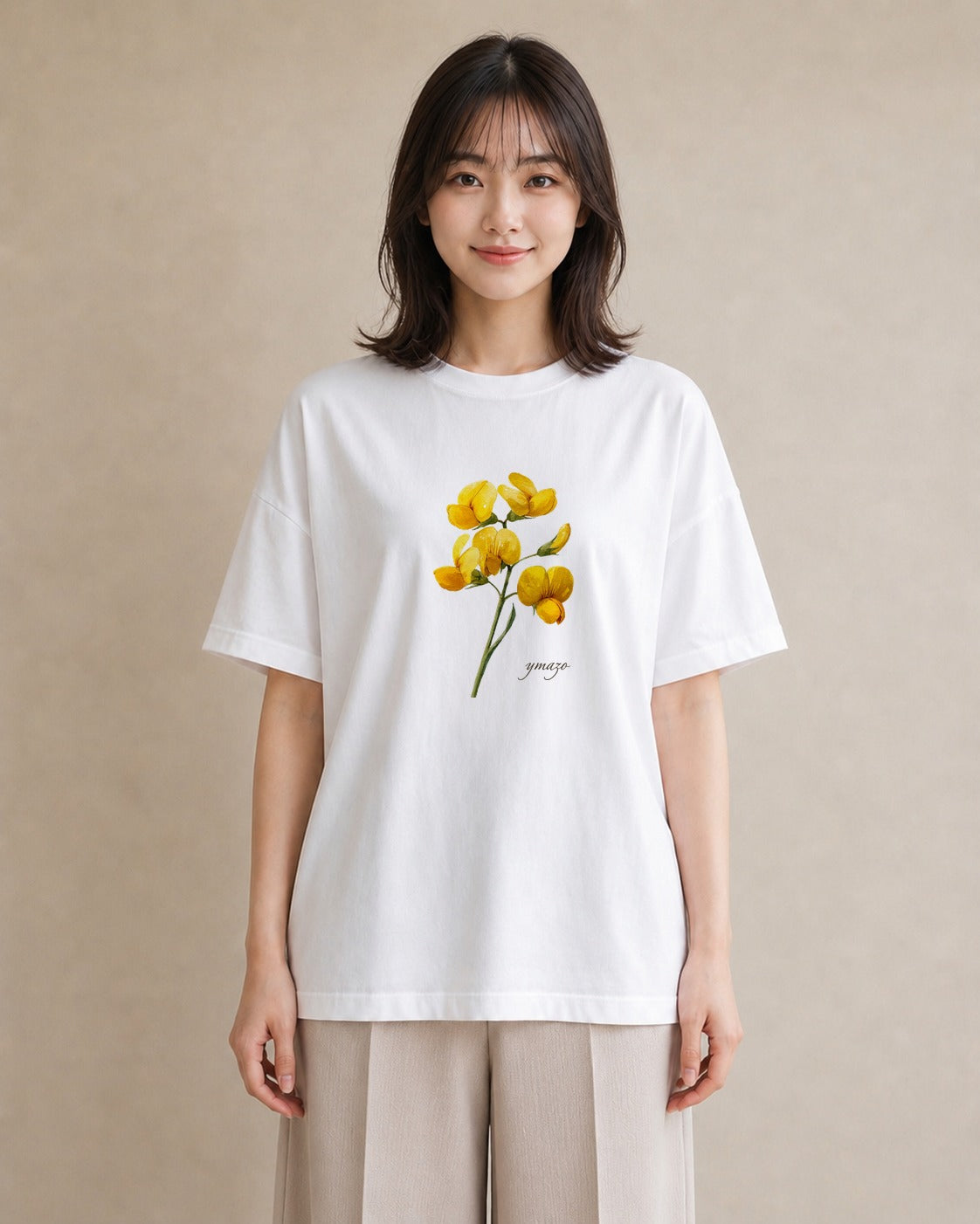 デザインTシャツ レディース ミモザ 花 花柄 イラスト こなれ感 誕生日プレゼント 綿100 白T