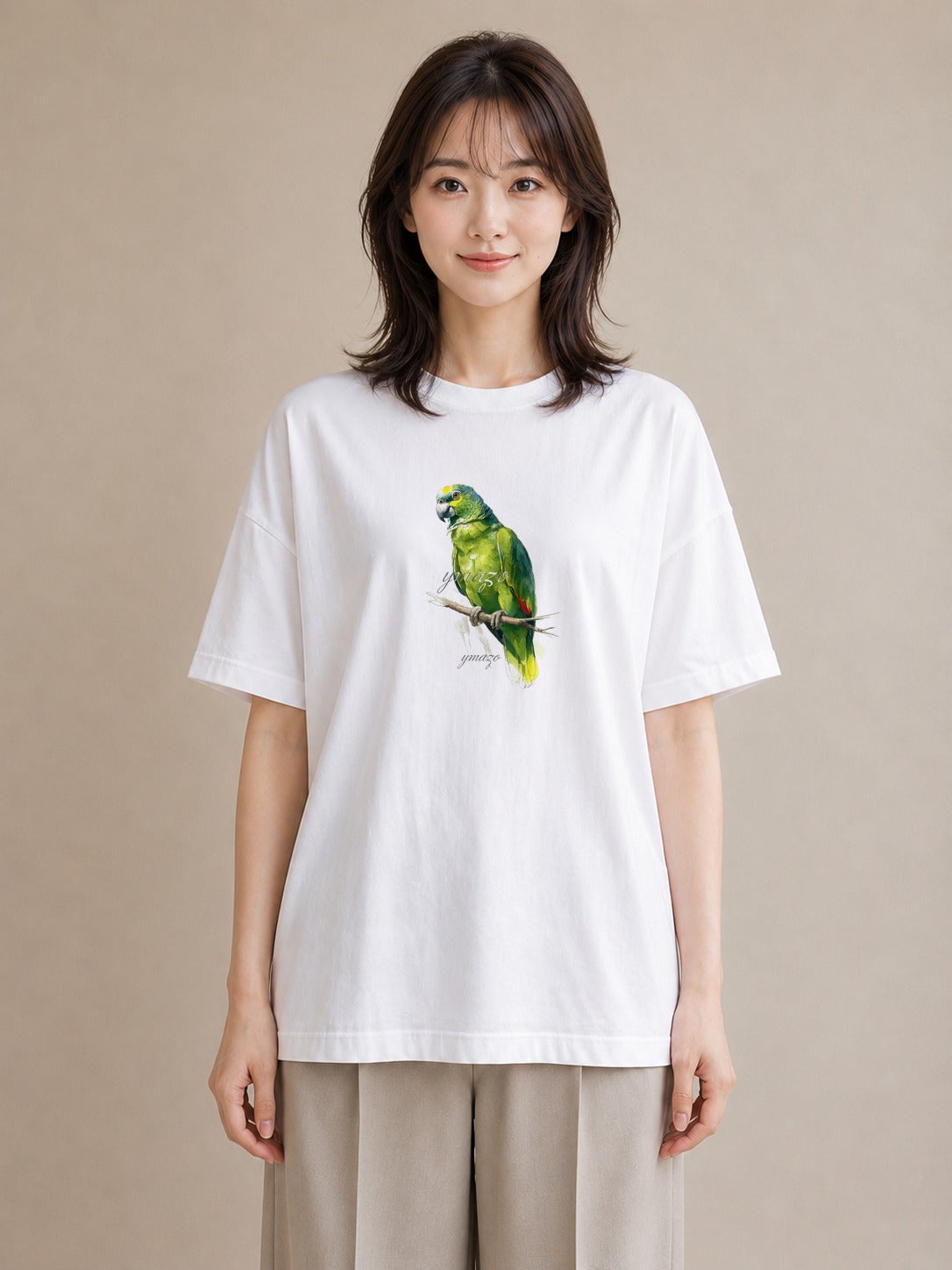 プリントTシャツ レディース コザクラインコ ペット 動物 イラスト 線画 ママ カフェ服 白T