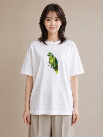 プリントTシャツ レディース コザクラインコ ペット 動物 イラスト 線画 ママ カフェ服 白T
