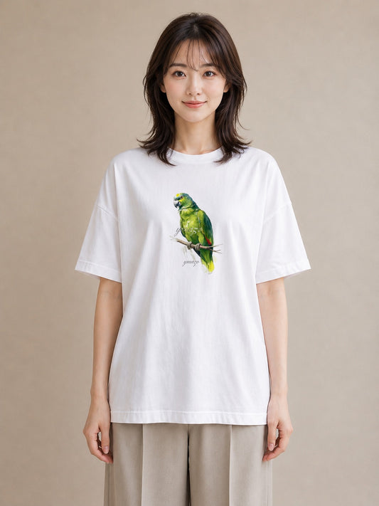 プリントTシャツ レディース コザクラインコ ペット 動物 イラスト 線画 ママ カフェ服 白T