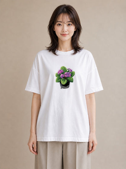 Tシャツ レディース パンジー 花 花柄 イラスト 普段使い お出かけ 普段着 白T