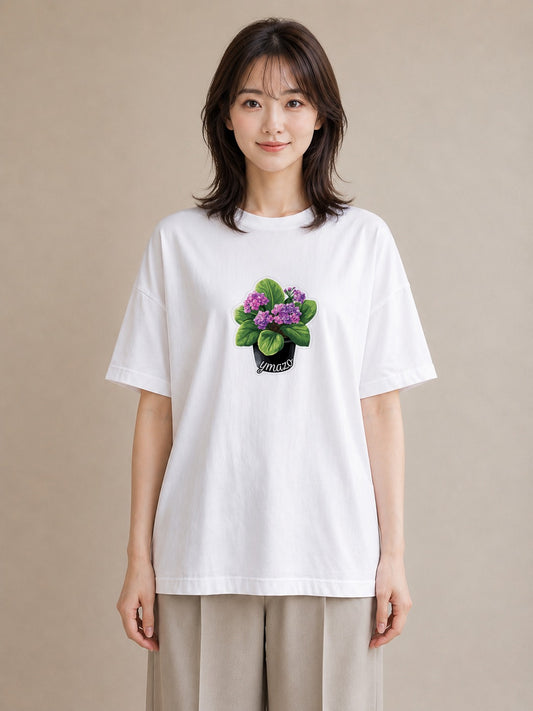 Tシャツ レディース パンジー 花 花柄 イラスト 普段使い お出かけ 普段着 白T