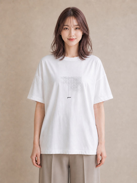 Tシャツ レディース 幾何学 ミニマル ジオメトリック イラスト カジュアル カフェ巡り 女子会 白T