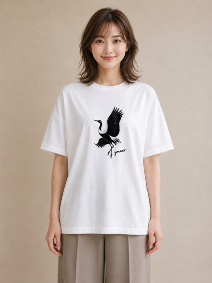 プリントTシャツ レディース 折り鶴 折り紙 ナチュラル アンティーク イラスト 手描き風 カフェ服 クリスマス 白T