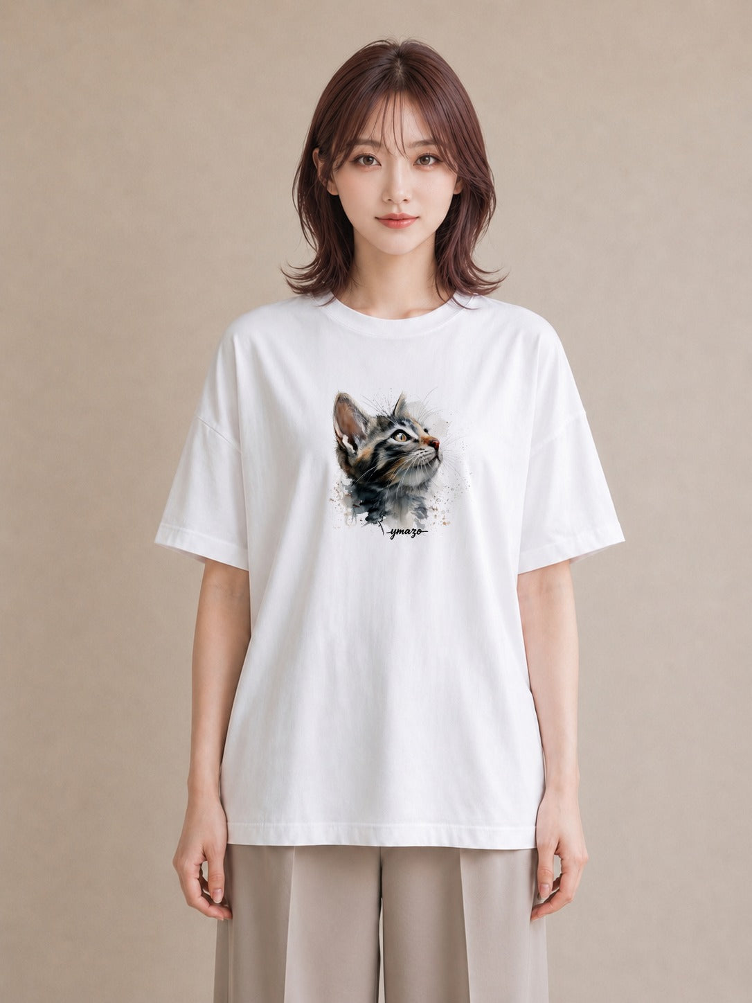デザインTシャツ レディース 愛猫 猫 ねこ イラスト 韓国風 ミセス 春コーデ 白T