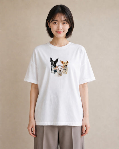 グラフィックTシャツ レディース ミックス犬 犬 いぬ イラスト ミニマル お出かけ 普段着 白T