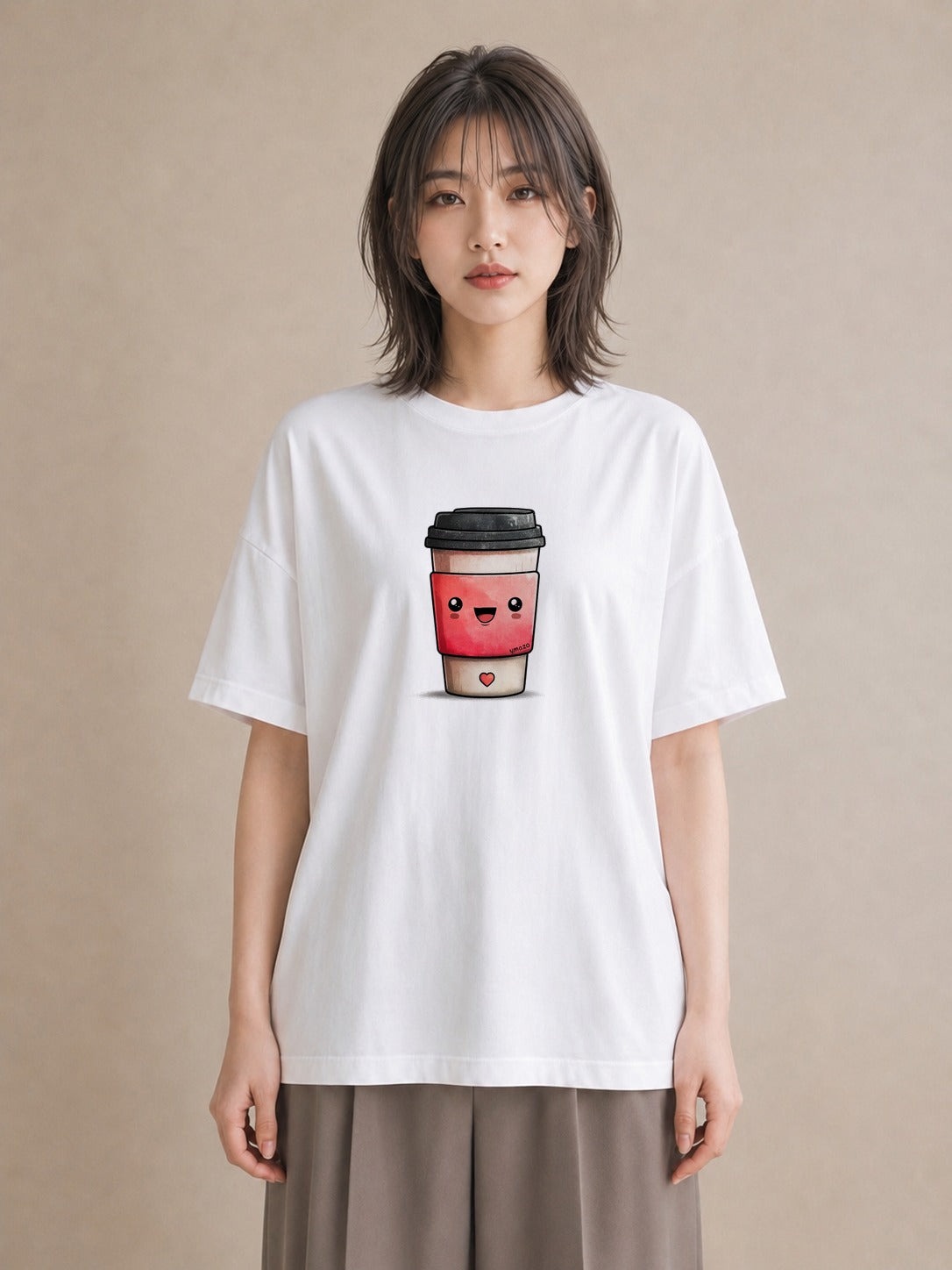 デザインTシャツ レディース カフェラテ 食べ物 フード イラスト 水彩風 親子 20代 白T