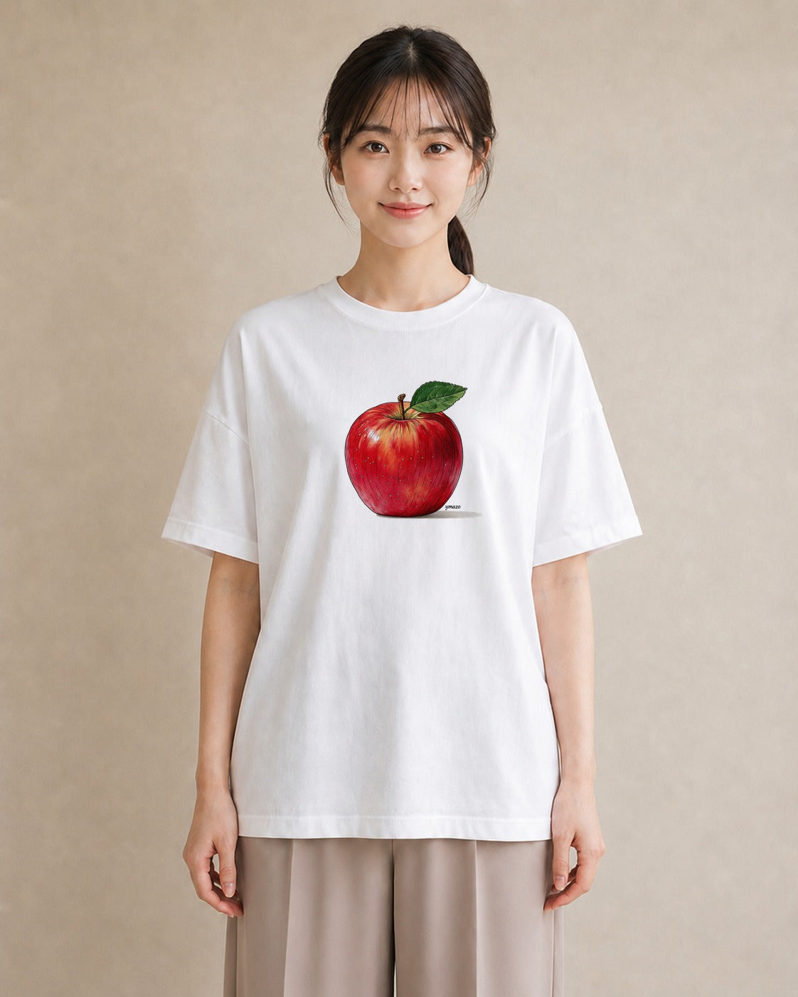 半袖Tシャツ レディース りんご 林檎 アップル 食べ物 フード イラスト レトロ カフェ服 クリスマス 白T