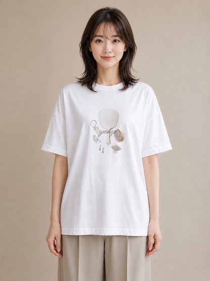 グラフィックTシャツ レディース 手鏡 アンティーク レトロ ナチュラル イラスト 北欧風 ホワイトデー 春服 白T