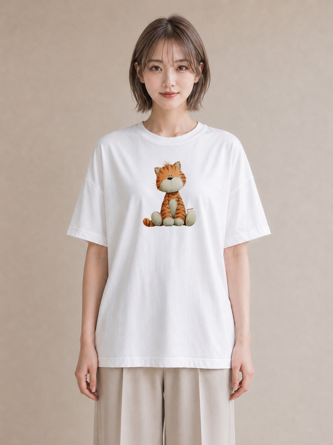 半袖Tシャツ レディース ねこ 猫 ネコ イラスト アート風 ビーチ デイリーウェア 白T