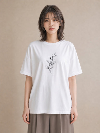 半袖Tシャツ レディース 小花 花 フラワー イラスト ポップ 週末コーデ 敬老の日 白T