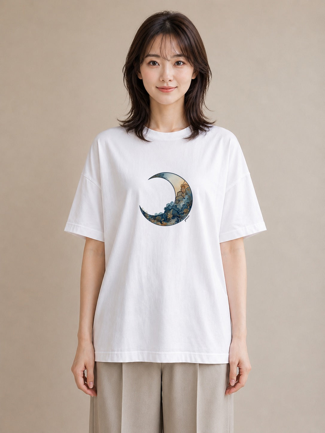 プリントTシャツ レディース 満月 星空 宇宙 イラスト モード 散歩 お出かけ 白T