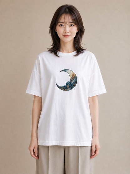 プリントTシャツ レディース 満月 星空 宇宙 イラスト モード 散歩 お出かけ 白T