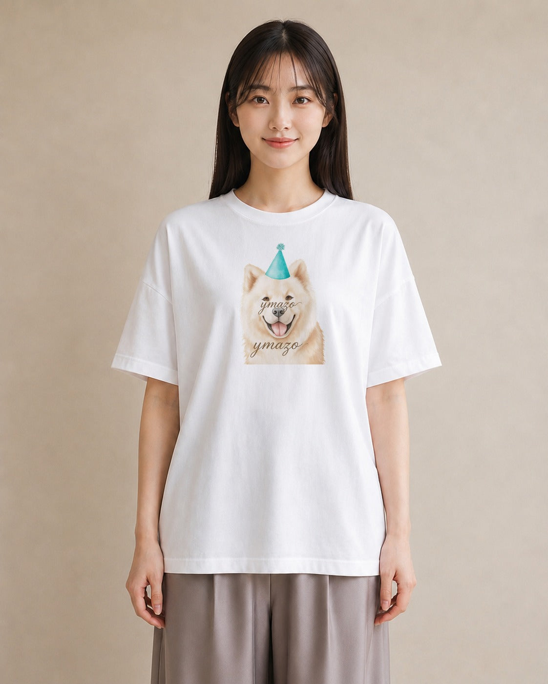 デザインTシャツ レディース サモエド 犬 いぬ イラスト 綿100 デート 白T