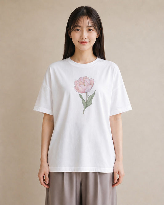 Tシャツ レディース 牡丹 花 花柄 イラスト シック 女子会 お揃い 白T