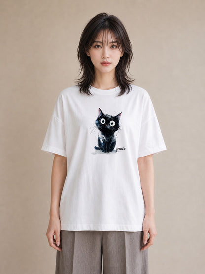 デザインTシャツ レディース ハチワレ 白黒猫 猫 ねこ イラスト 手描き風 母娘コーデ 自分用 白T