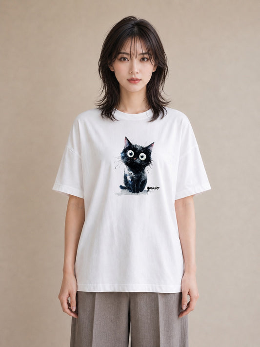 デザインTシャツ レディース ハチワレ 白黒猫 猫 ねこ イラスト 手描き風 母娘コーデ 自分用 白T