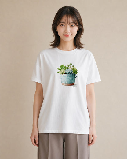デザインTシャツ レディース 多肉植物 植物 ボタニカル イラスト フェミニン 海 カフェ巡り 白T