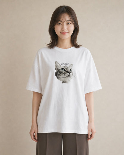 Tシャツ レディース 白猫 猫 ねこ イラスト 手描き風 デート 帰省 白T