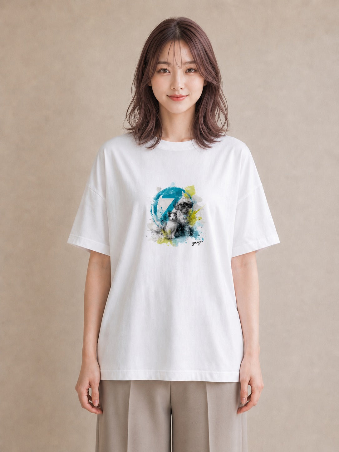 グラフィックTシャツ レディース 狆 犬 いぬ イラスト 旅行コーデ ミセス 春コーデ 白T