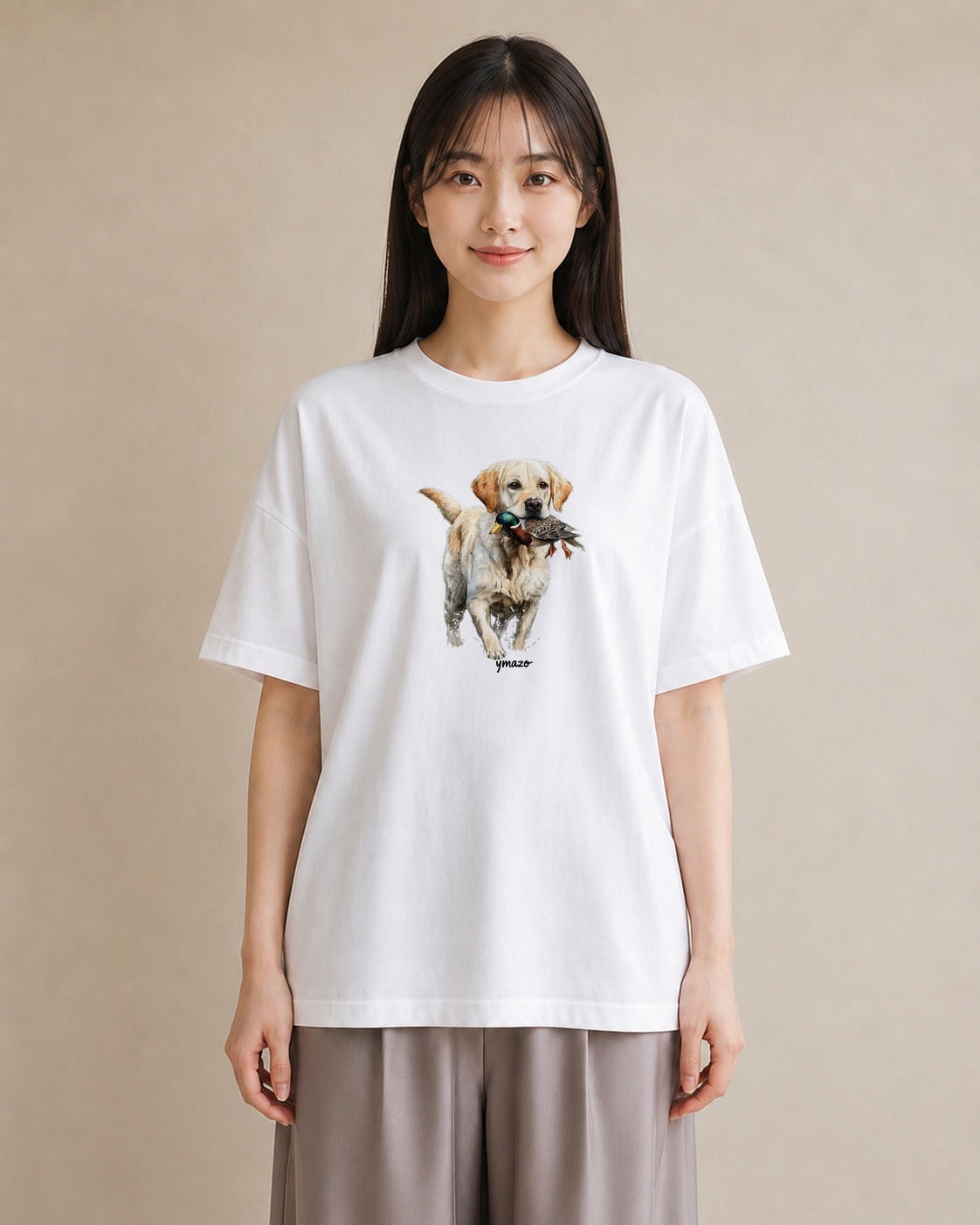 グラフィックTシャツ レディース ラブラドールレトリバー 犬 いぬ イラスト 手描き風 買い物 夏コーデ 白T
