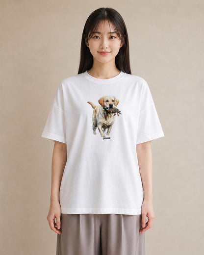 グラフィックTシャツ レディース ラブラドールレトリバー 犬 いぬ イラスト 手描き風 買い物 夏コーデ 白T