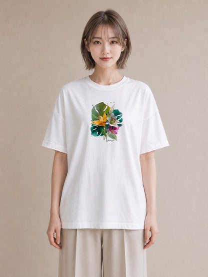 半袖Tシャツ レディース ゆり 百合 花 花柄 イラスト ニュアンス ラフ レイヤード 白T