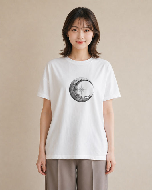 半袖Tシャツ レディース 月と星 星空 ムーン イラスト アート風 部屋着 女性向けギフト 白T