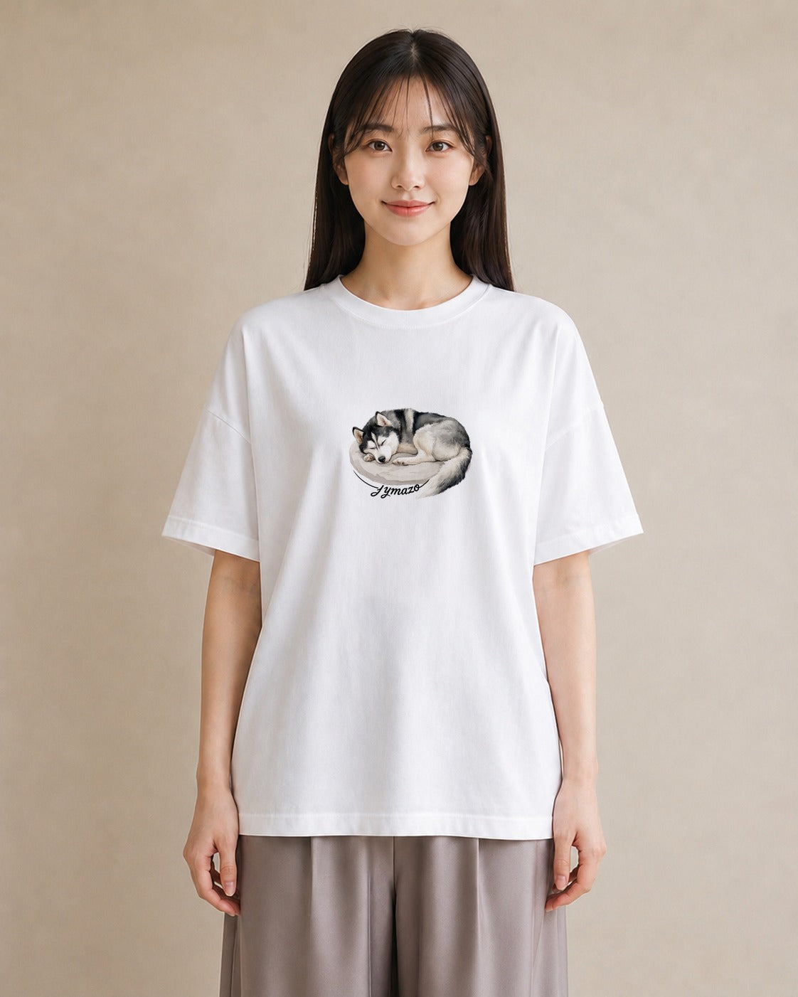 プリントTシャツ レディース シベリアンハスキー 犬 いぬ イラスト 旅行コーデ 社会人 女性 白T