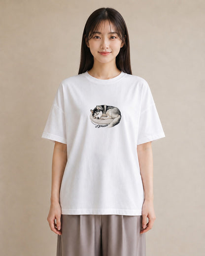 プリントTシャツ レディース シベリアンハスキー 犬 いぬ イラスト 旅行コーデ 社会人 女性 白T