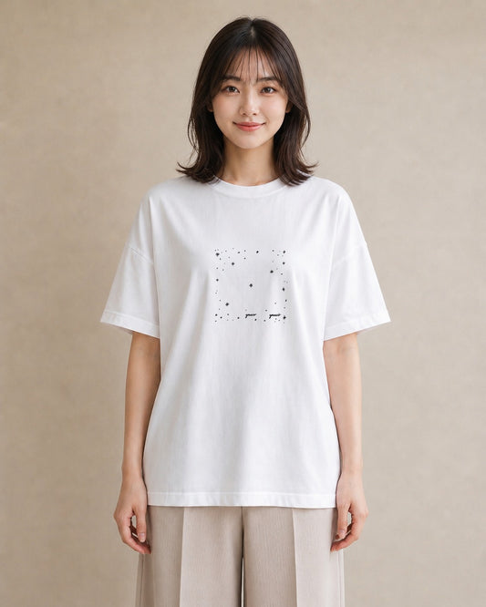 デザインTシャツ レディース 月と星 星空 ムーン イラスト きれいめ 通勤 在宅 白T