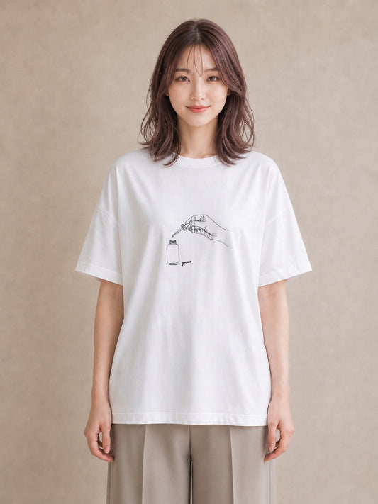 プリントTシャツ レディース 香水 香水瓶 パフューム イラスト きれいめカジュアル 母娘コーデ 自分用 白T
