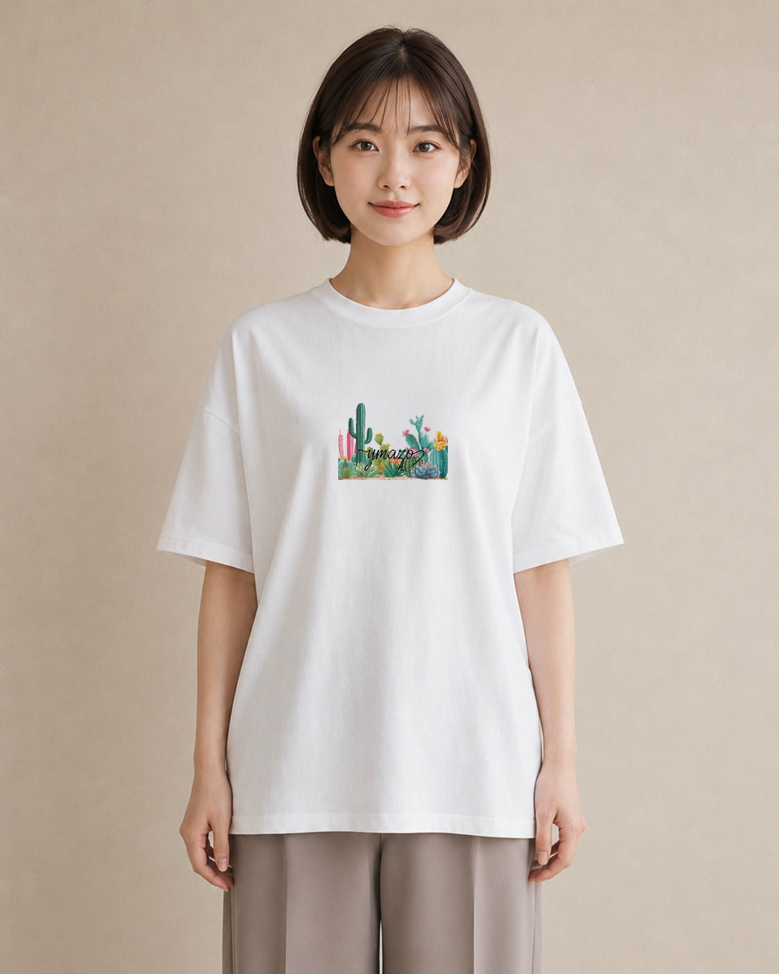プリントTシャツ レディース サボテン 植物 ボタニカル イラスト 淡色 ホワイトデー 春服 白T