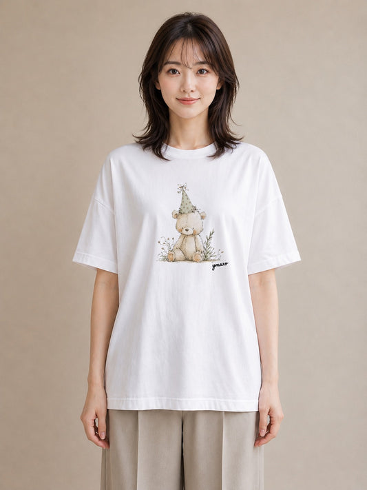 プリントTシャツ レディース くま クマ ベア 動物 アニマル イラスト ユニーク カジュアルコーデ 買い物 白T