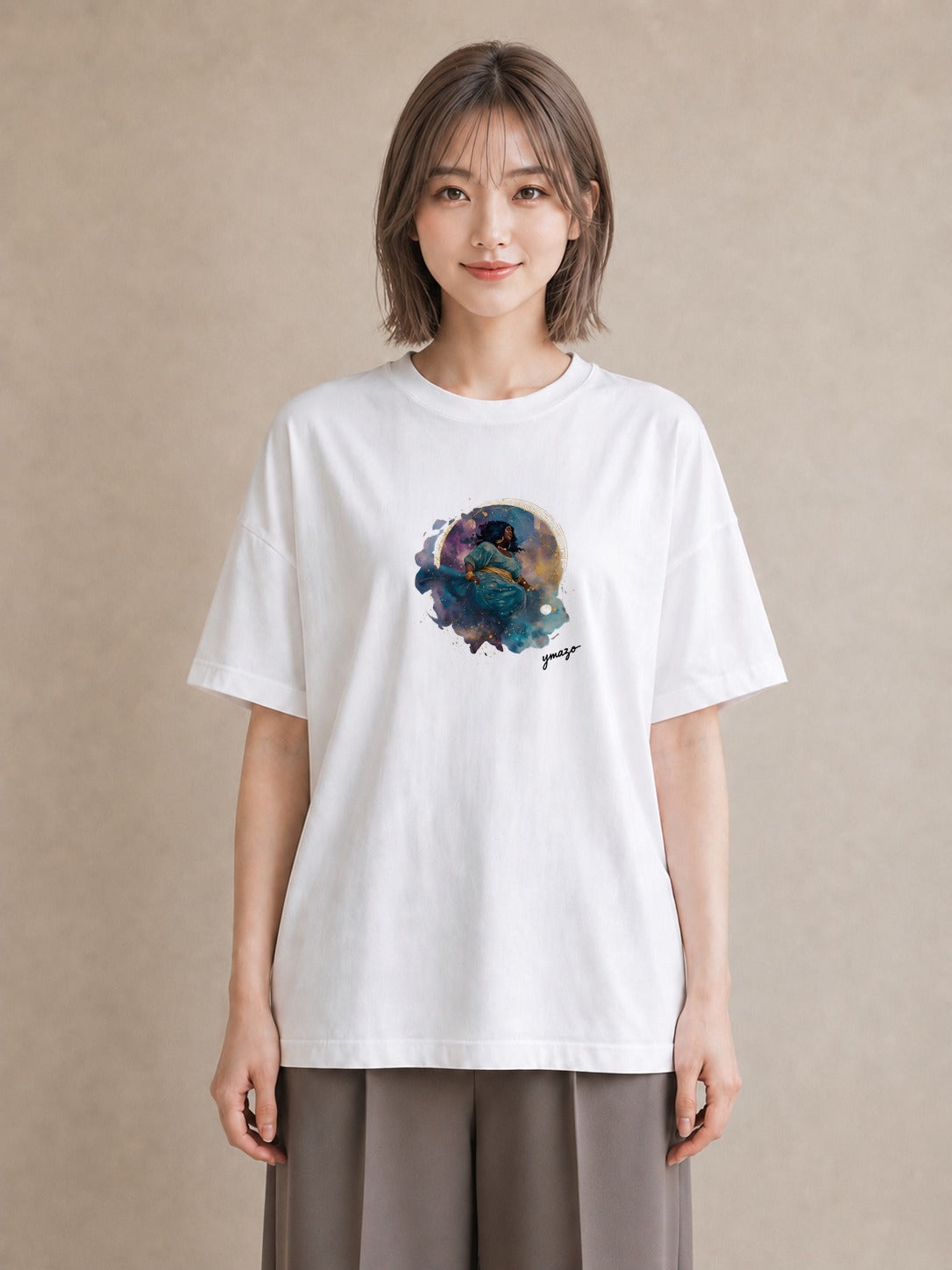 半袖Tシャツ レディース 魚座 星空 宇宙 イラスト 抜け感 ミセス 春コーデ 白T