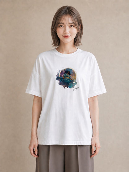 半袖Tシャツ レディース 魚座 星空 宇宙 イラスト 抜け感 ミセス 春コーデ 白T