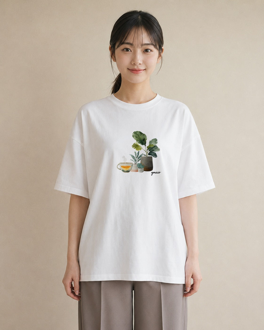 Tシャツ レディース 観葉植物 植物 ボタニカル イラスト ミニマル 公園 ママ 白T