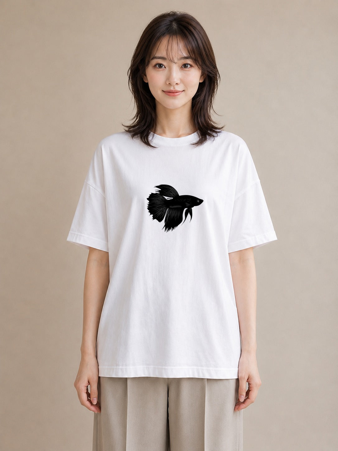 グラフィックTシャツ レディース ベタ ペット 動物 イラスト 線画 姉妹 送別ギフト 白T