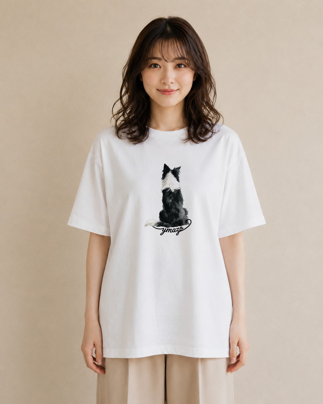 グラフィックTシャツ レディース ボーダーコリー 犬 いぬ イラスト 抜け感 誕生日プレゼント 綿100 白T