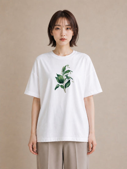 半袖Tシャツ レディース すずらん 花 花柄 イラスト レトロ 帰省 ラフ 白T