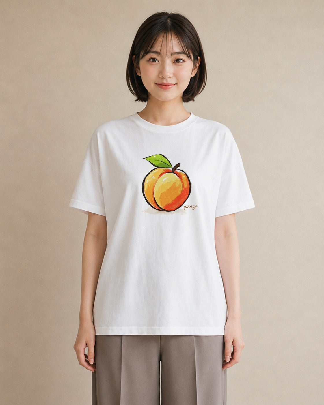 半袖Tシャツ レディース りんご 林檎 アップル 食べ物 フード イラスト ニュアンス 自分用 ルームウェア 白T