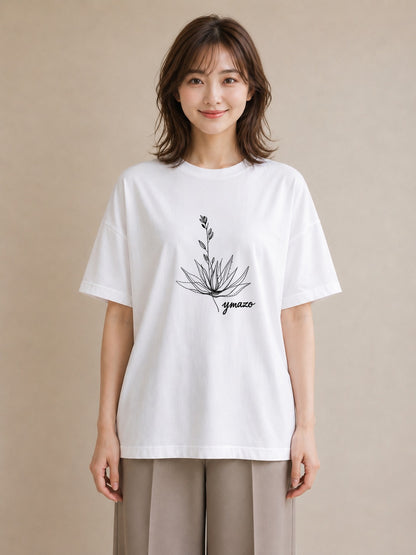 デザインTシャツ レディース 観葉植物 ボタニカル 植物 イラスト 線画 帰省 ラフ 白T
