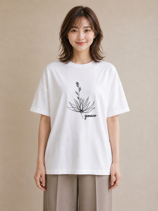 デザインTシャツ レディース 観葉植物 ボタニカル 植物 イラスト 線画 帰省 ラフ 白T