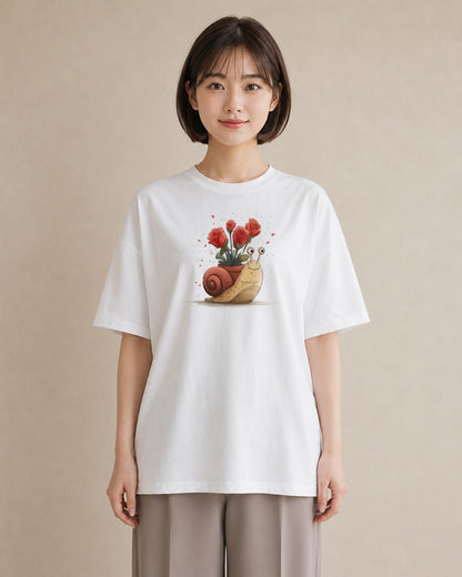 Tシャツ レディース かたつむり 昆虫 虫 イラスト ヴィンテージ風 女性向けギフト 散歩 白T