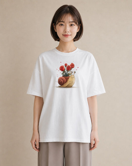 Tシャツ レディース かたつむり 昆虫 虫 イラスト ヴィンテージ風 女性向けギフト 散歩 白T